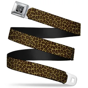 BD Wings Logo CLOSE-UP Full Color Black Silver Seatbelt Belt - Leopard Brown Webbing