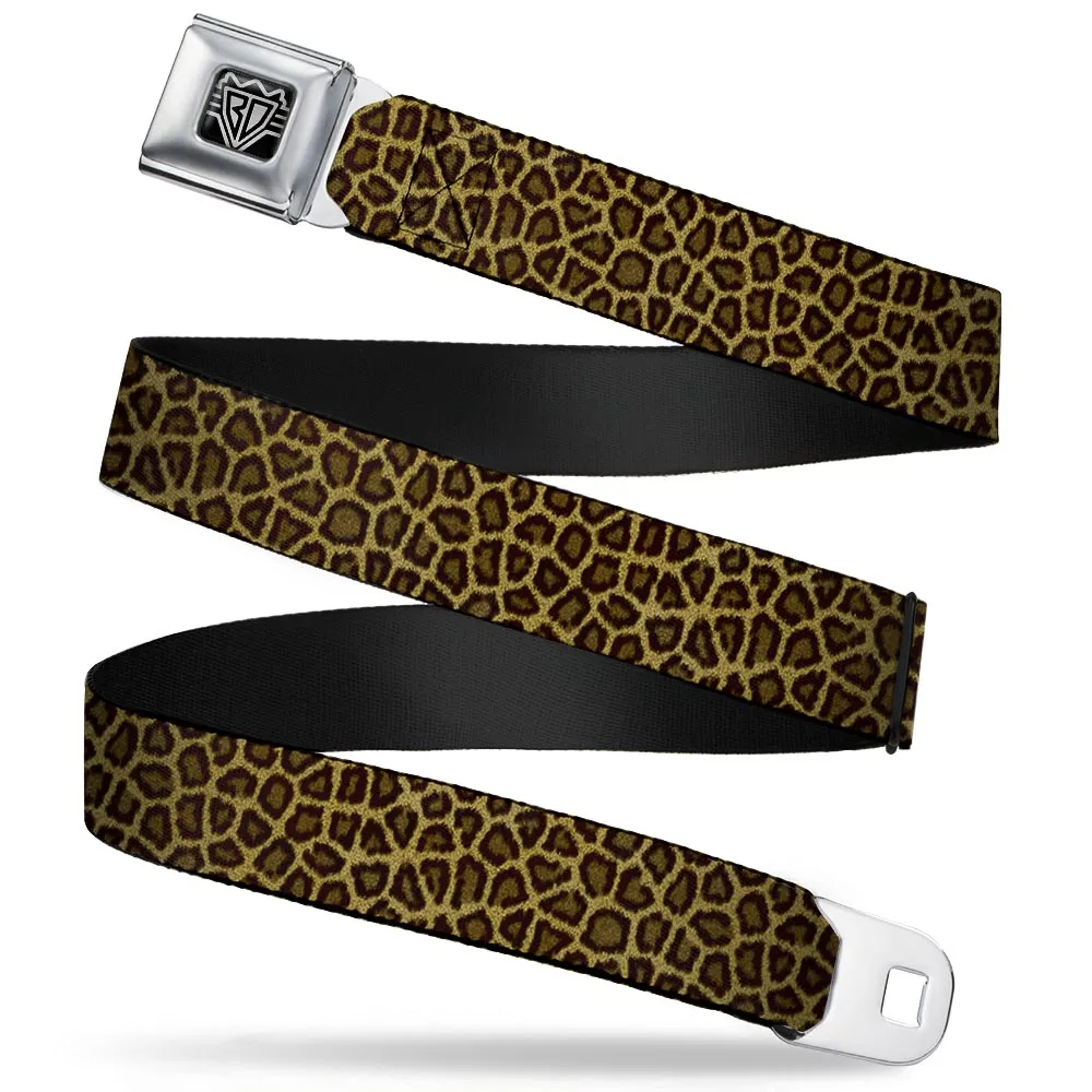 BD Wings Logo CLOSE-UP Full Color Black Silver Seatbelt Belt - Leopard Brown Webbing