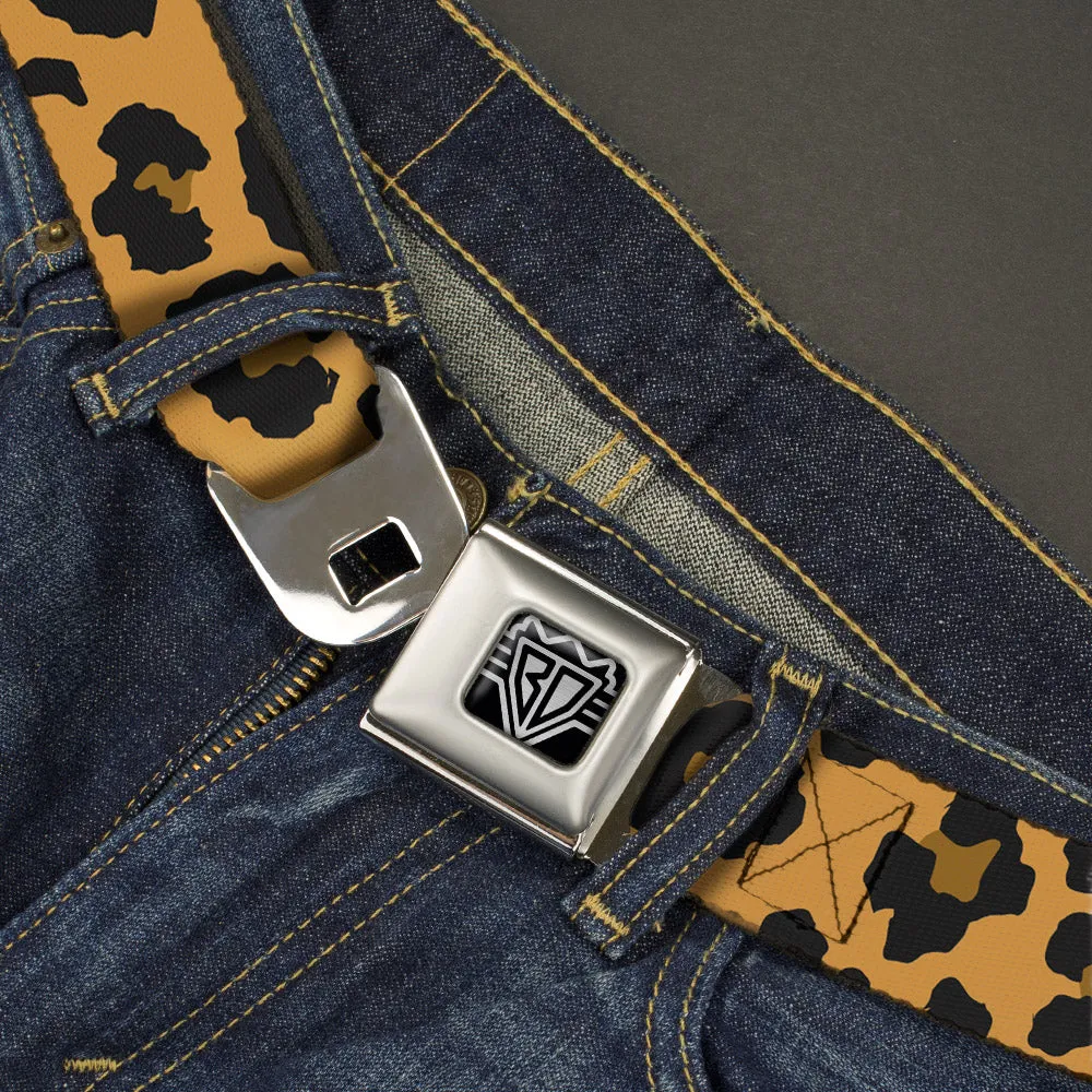 BD Wings Logo CLOSE-UP Full Color Black Silver Seatbelt Belt - Leopard Brown2 Webbing