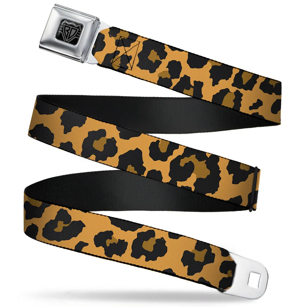 BD Wings Logo CLOSE-UP Full Color Black Silver Seatbelt Belt - Leopard Brown2 Webbing