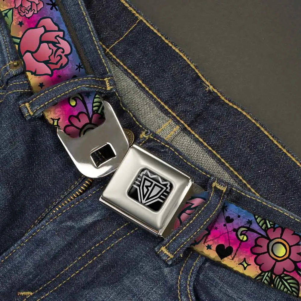 BD Wings Logo CLOSE-UP Full Color Black Silver Seatbelt Belt - Love Love Purple Webbing