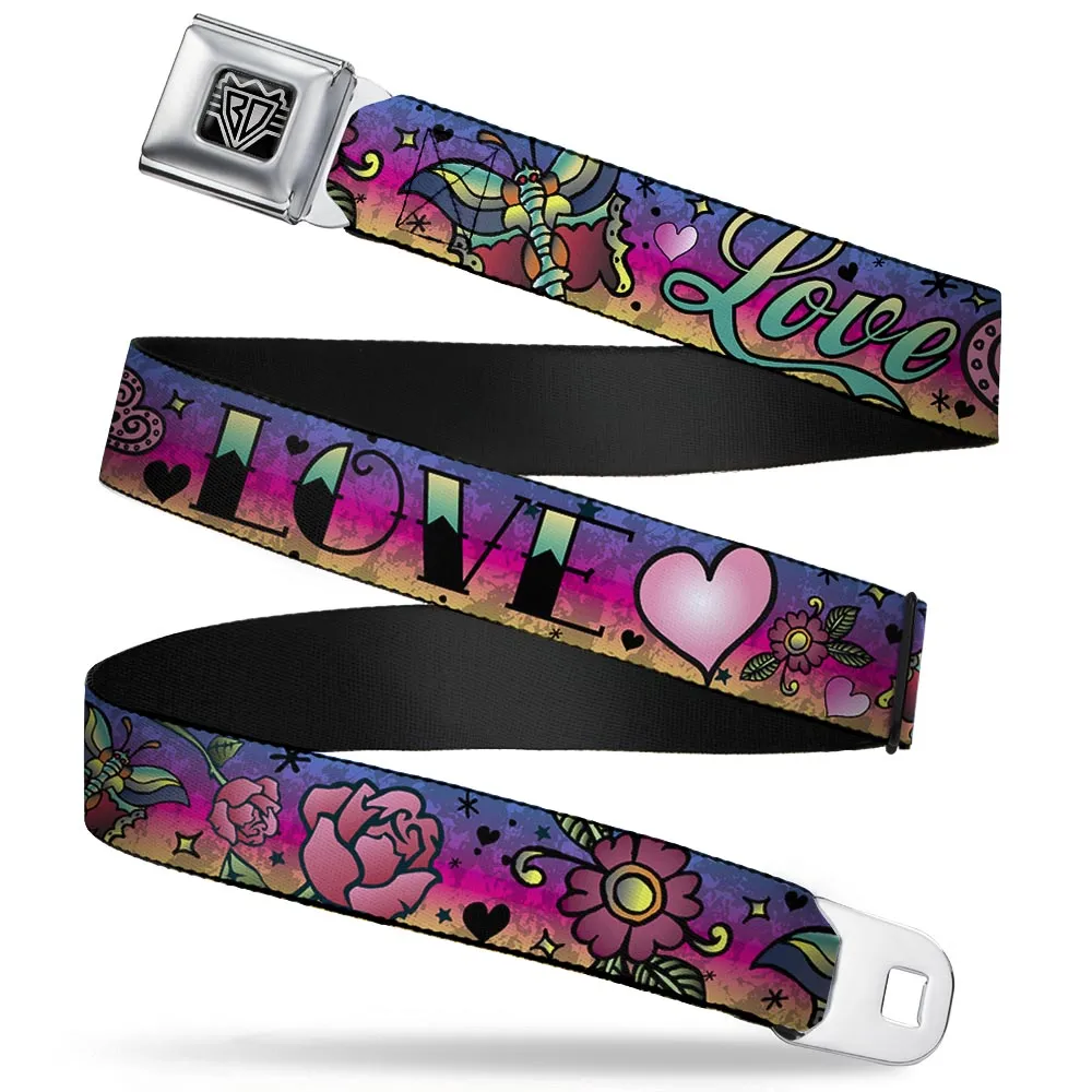 BD Wings Logo CLOSE-UP Full Color Black Silver Seatbelt Belt - Love Love Purple Webbing