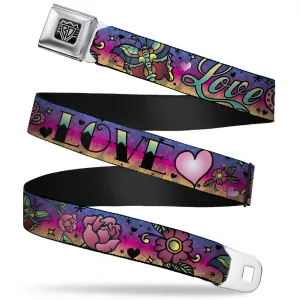 BD Wings Logo CLOSE-UP Full Color Black Silver Seatbelt Belt - Love Love Purple Webbing