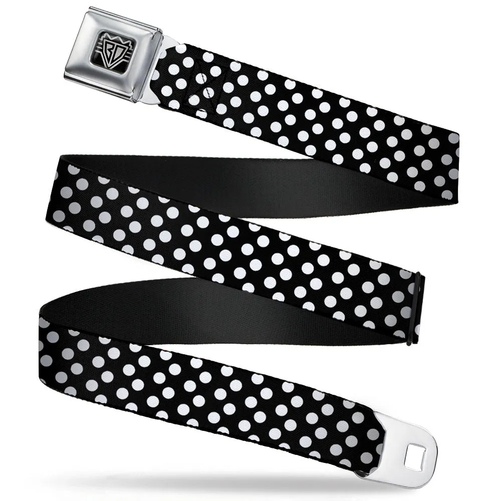 BD Wings Logo CLOSE-UP Full Color Black Silver Seatbelt Belt - Micro Polka Dots2 Black/White Webbing