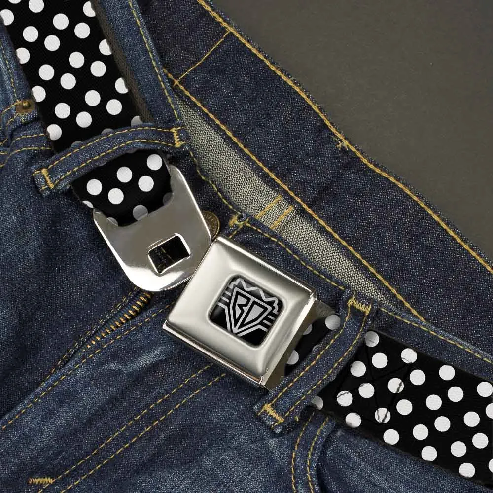 BD Wings Logo CLOSE-UP Full Color Black Silver Seatbelt Belt - Micro Polka Dots2 Black/White Webbing