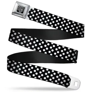 BD Wings Logo CLOSE-UP Full Color Black Silver Seatbelt Belt - Micro Polka Dots2 Black/White Webbing