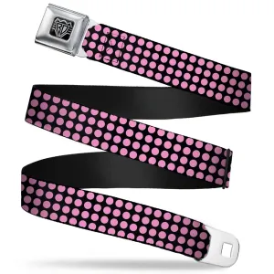 BD Wings Logo CLOSE-UP Full Color Black Silver Seatbelt Belt - Mini Polka Dots Black/Pink Webbing