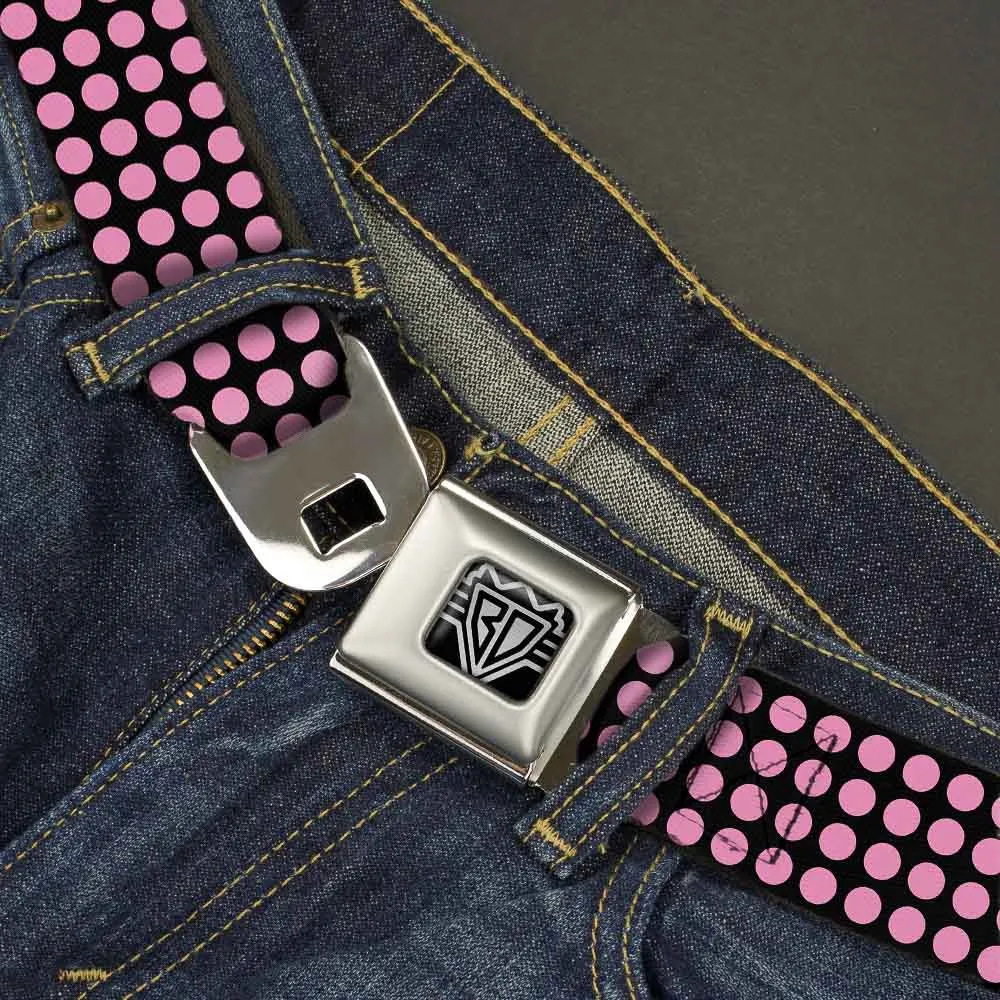 BD Wings Logo CLOSE-UP Full Color Black Silver Seatbelt Belt - Mini Polka Dots Black/Pink Webbing