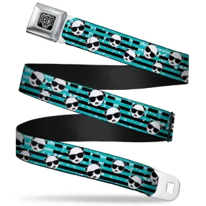 BD Wings Logo CLOSE-UP Full Color Black Silver Seatbelt Belt - Multi Panda w/Sunglasses Stripe Turquoise/Black Webbing