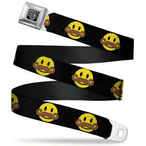 BD Wings Logo CLOSE-UP Full Color Black Silver Seatbelt Belt - Mustache Happy Face Black/Yellow/Brown Webbing