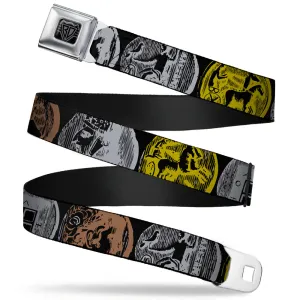 BD Wings Logo CLOSE-UP Full Color Black Silver Seatbelt Belt - Old World Coinage2 Black/Golden Yellow/Gray/Copper Webbing