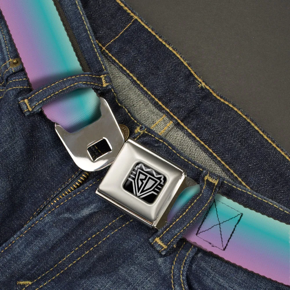 BD Wings Logo CLOSE-UP Full Color Black Silver Seatbelt Belt - Ombre Blue-Green/Purple Webbing