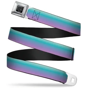 BD Wings Logo CLOSE-UP Full Color Black Silver Seatbelt Belt - Ombre Blue-Green/Purple Webbing