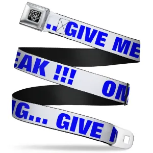BD Wings Logo CLOSE-UP Full Color Black Silver Seatbelt Belt - OMGâ€¦GIVE ME A BREAK!!! White/Royal Webbing