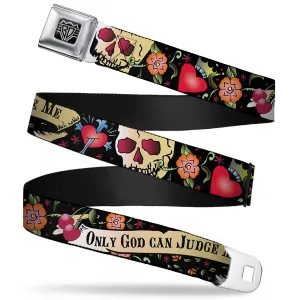 BD Wings Logo CLOSE-UP Full Color Black Silver Seatbelt Belt - Only God Can Judge Me Black Webbing