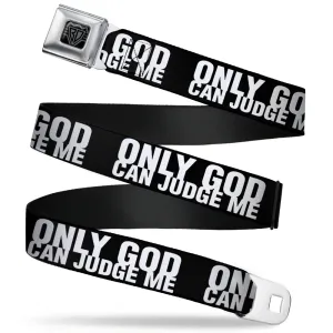 BD Wings Logo CLOSE-UP Full Color Black Silver Seatbelt Belt - ONLY GOD CAN JUDGE ME Bold Black/White Webbing