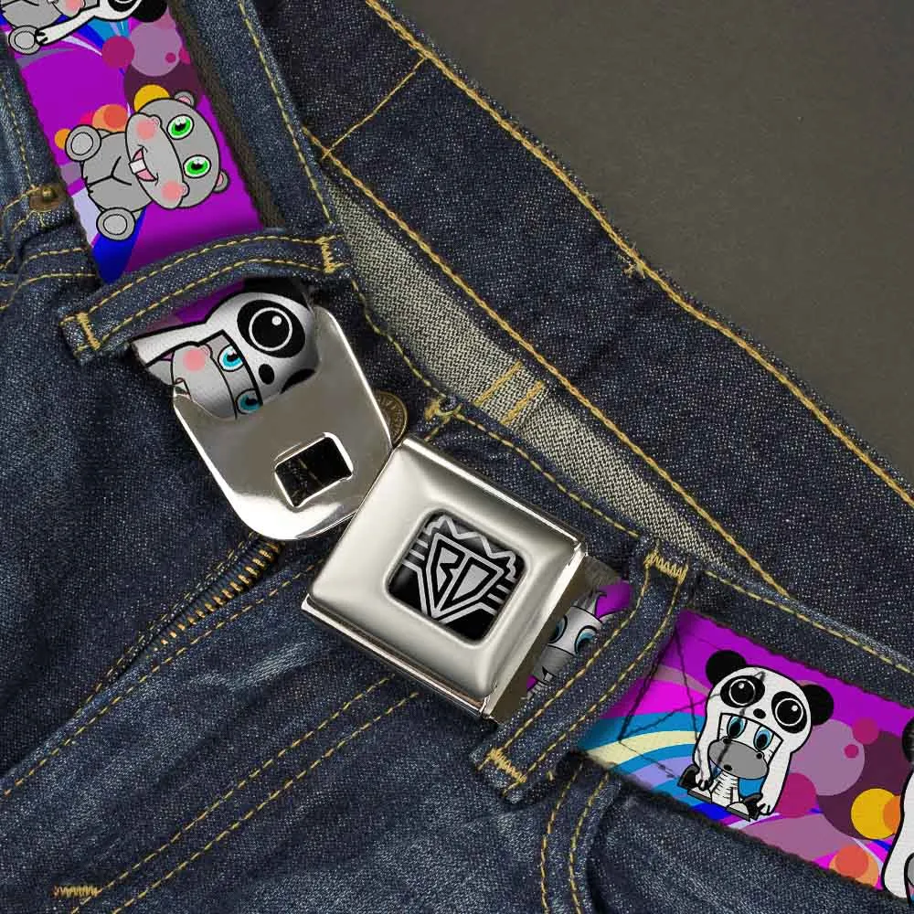 BD Wings Logo CLOSE-UP Full Color Black Silver Seatbelt Belt - Panda Hat Animals w/Bright Color Burst Webbing