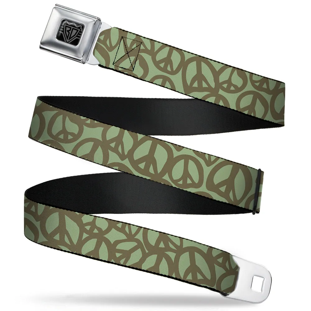 BD Wings Logo CLOSE-UP Full Color Black Silver Seatbelt Belt - Peace Sage/Olive Webbing