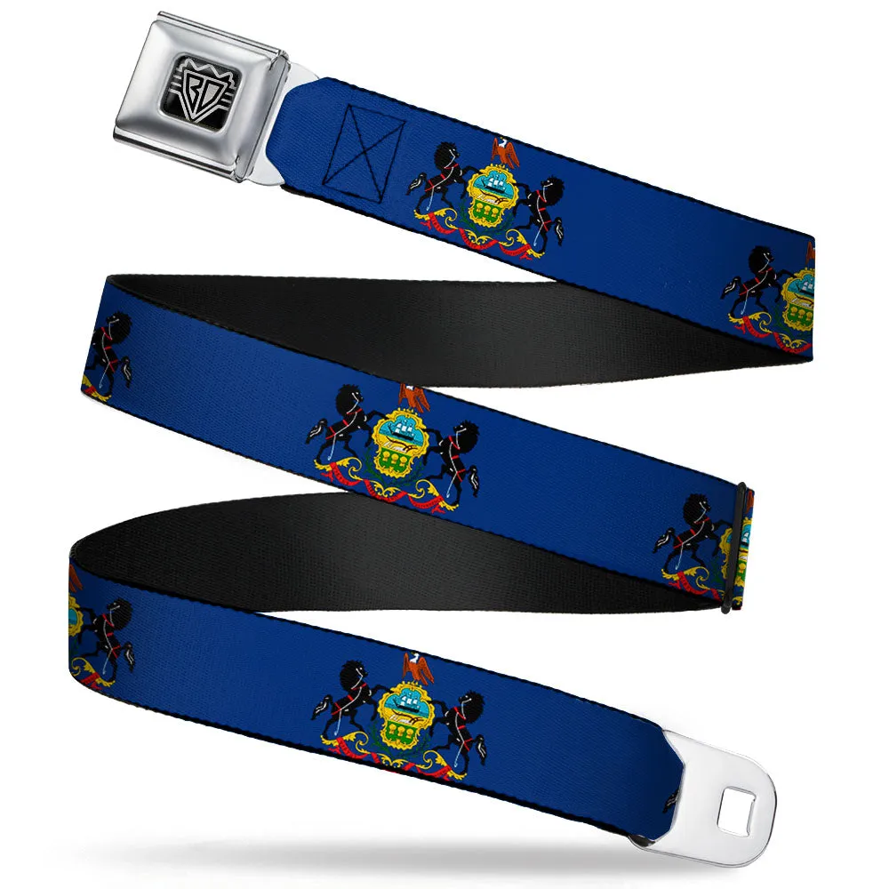 BD Wings Logo CLOSE-UP Full Color Black Silver Seatbelt Belt - Pennsylvania Flag Webbing