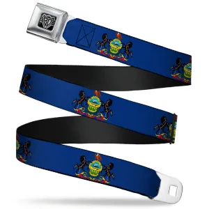 BD Wings Logo CLOSE-UP Full Color Black Silver Seatbelt Belt - Pennsylvania Flag Webbing