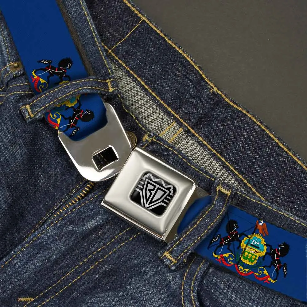 BD Wings Logo CLOSE-UP Full Color Black Silver Seatbelt Belt - Pennsylvania Flag Webbing