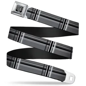 BD Wings Logo CLOSE-UP Full Color Black Silver Seatbelt Belt - Plaid Gray/Black/White Webbing