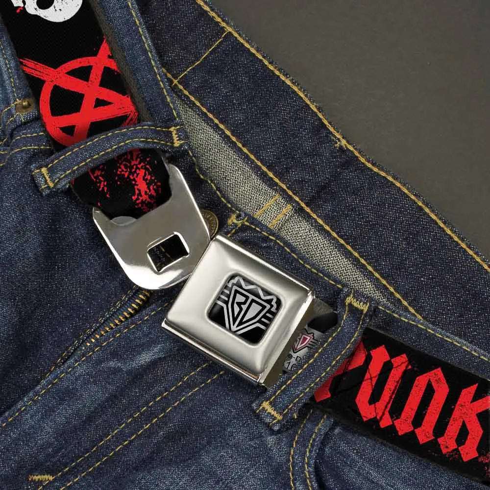 BD Wings Logo CLOSE-UP Full Color Black Silver Seatbelt Belt - Punk Princess Black/Red/White Webbing