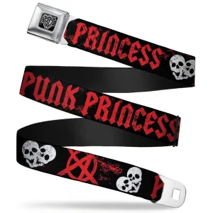 BD Wings Logo CLOSE-UP Full Color Black Silver Seatbelt Belt - Punk Princess Black/Red/White Webbing