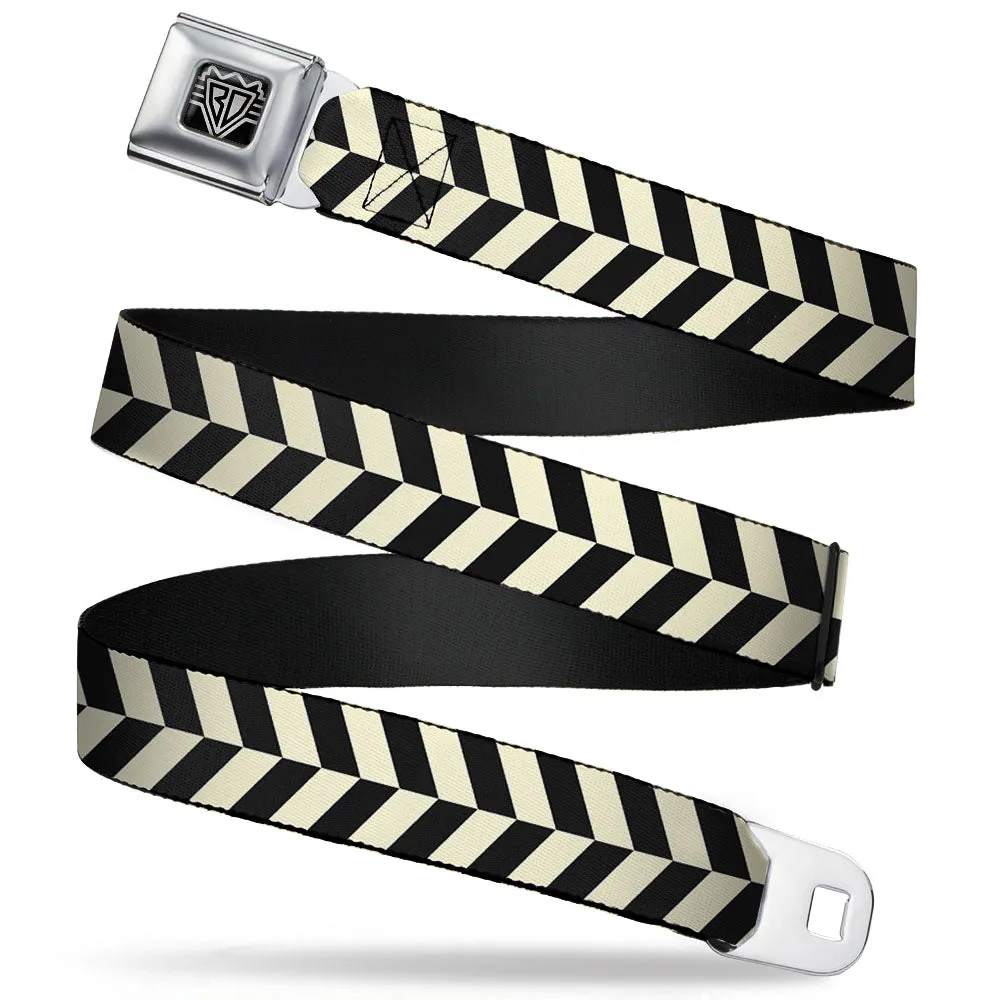 BD Wings Logo CLOSE-UP Full Color Black Silver Seatbelt Belt - Rhombus Split White/Black Webbing