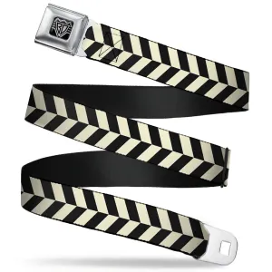 BD Wings Logo CLOSE-UP Full Color Black Silver Seatbelt Belt - Rhombus Split White/Black Webbing