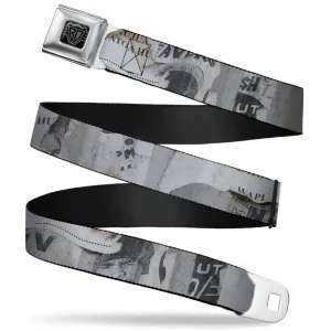 BD Wings Logo CLOSE-UP Full Color Black Silver Seatbelt Belt - Rustic Ripped Bills Webbing