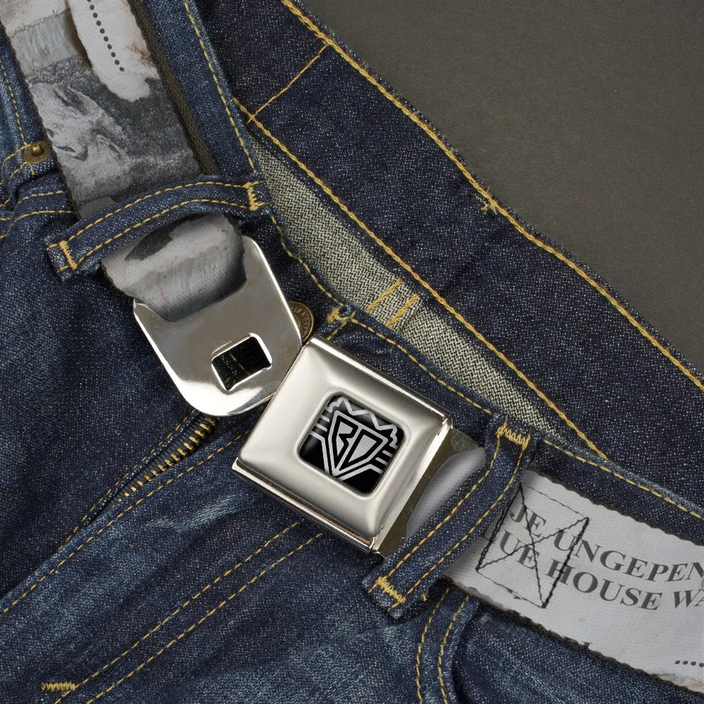 BD Wings Logo CLOSE-UP Full Color Black Silver Seatbelt Belt - Rustic Ripped Bills Webbing