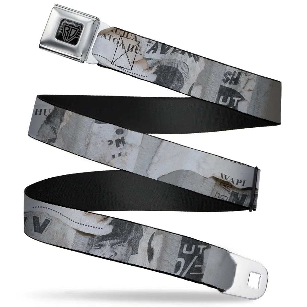BD Wings Logo CLOSE-UP Full Color Black Silver Seatbelt Belt - Rustic Ripped Bills Webbing