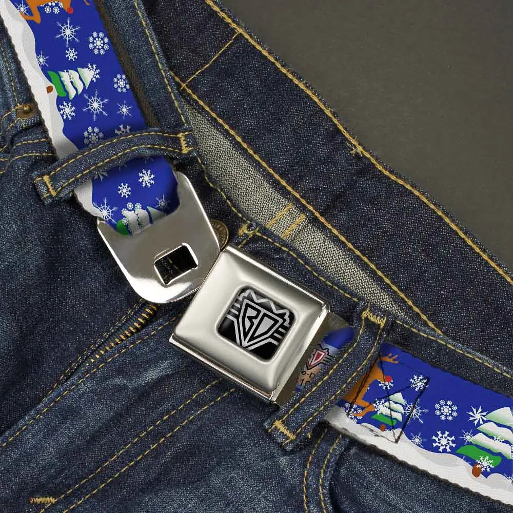 BD Wings Logo CLOSE-UP Full Color Black Silver Seatbelt Belt - Santa & Reindeers Webbing