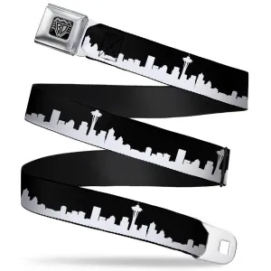 BD Wings Logo CLOSE-UP Full Color Black Silver Seatbelt Belt - Seattle Solid Skyline Black/White Webbing