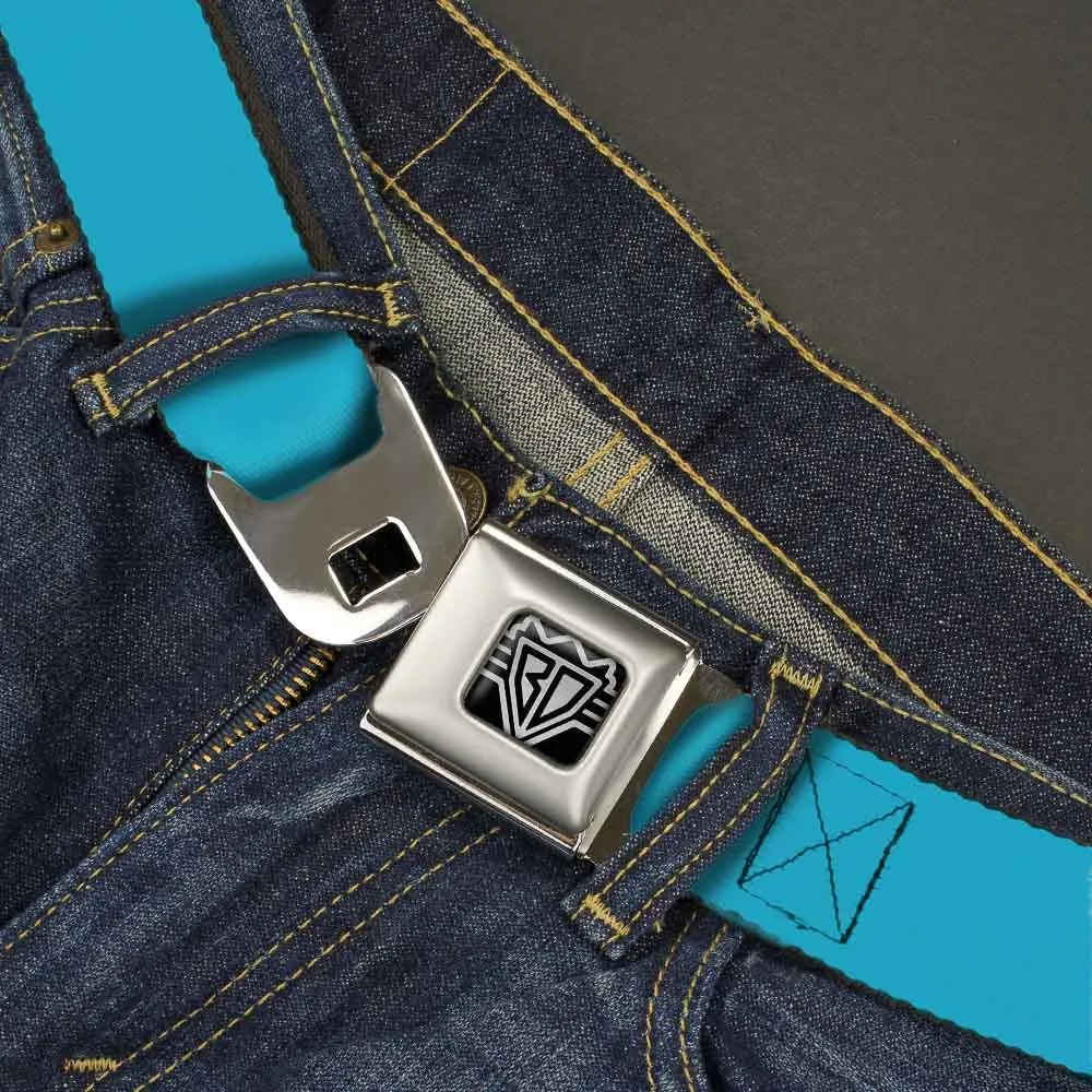 BD Wings Logo CLOSE-UP Full Color Black Silver Seatbelt Belt - Solid Water Blue Webbing