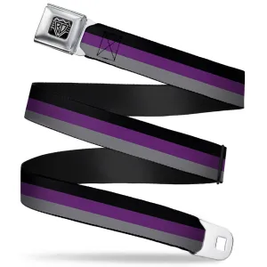 BD Wings Logo CLOSE-UP Full Color Black Silver Seatbelt Belt - Stripes Black/Purple/Gray Webbing