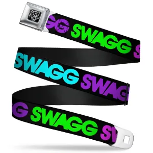 BD Wings Logo CLOSE-UP Full Color Black Silver Seatbelt Belt - SWAGG Black/Hot Pink/Turquoise/Purple/Neon Green Webbing
