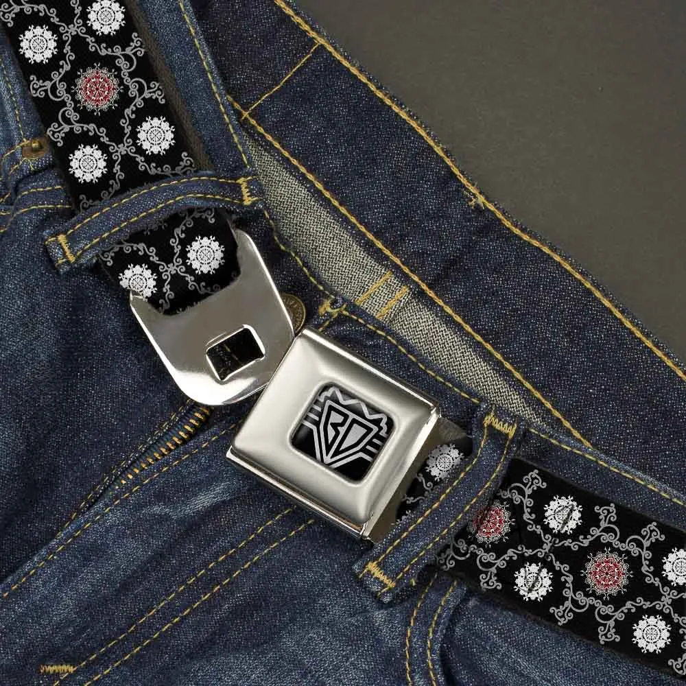 BD Wings Logo CLOSE-UP Full Color Black Silver Seatbelt Belt - Tapestry 1 Black Webbing