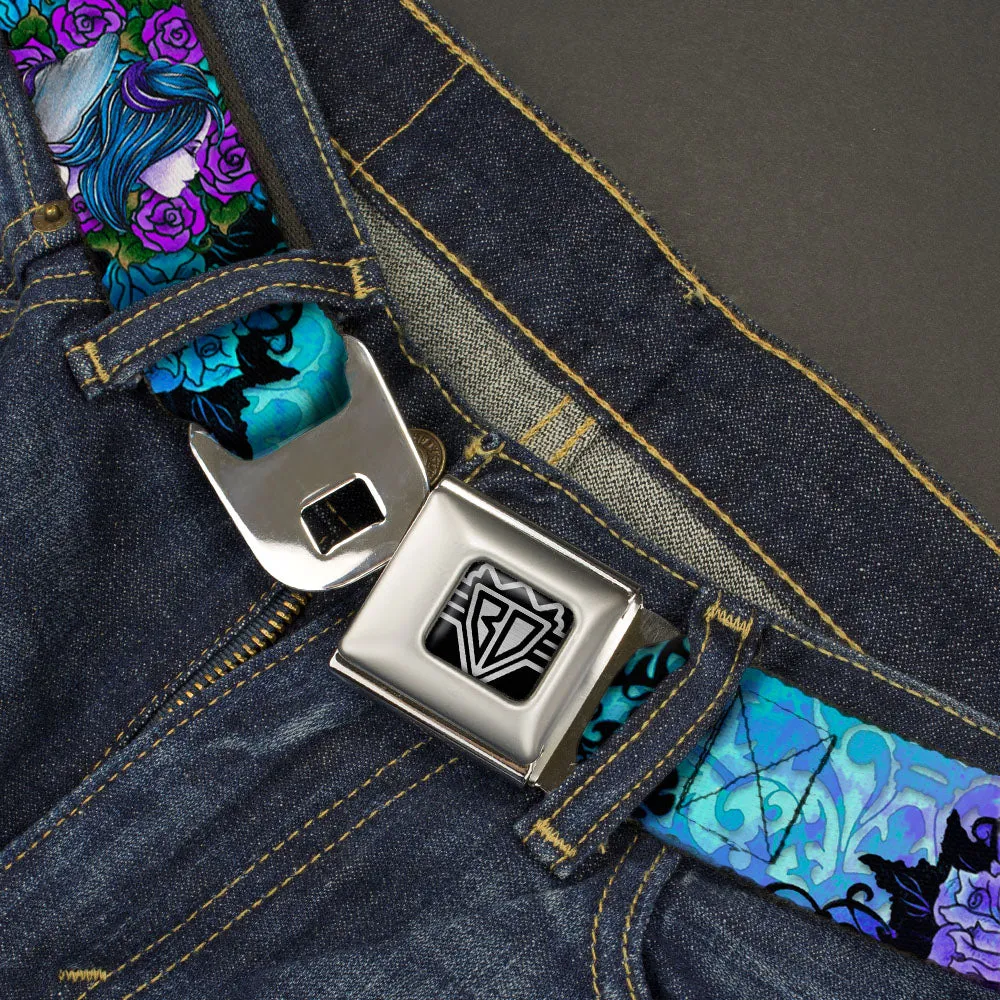 BD Wings Logo CLOSE-UP Full Color Black Silver Seatbelt Belt - TJ-Fairy Blue Hair Webbing