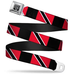 BD Wings Logo CLOSE-UP Full Color Black Silver Seatbelt Belt - Trinidad & Tobago Flags/Black Block Webbing