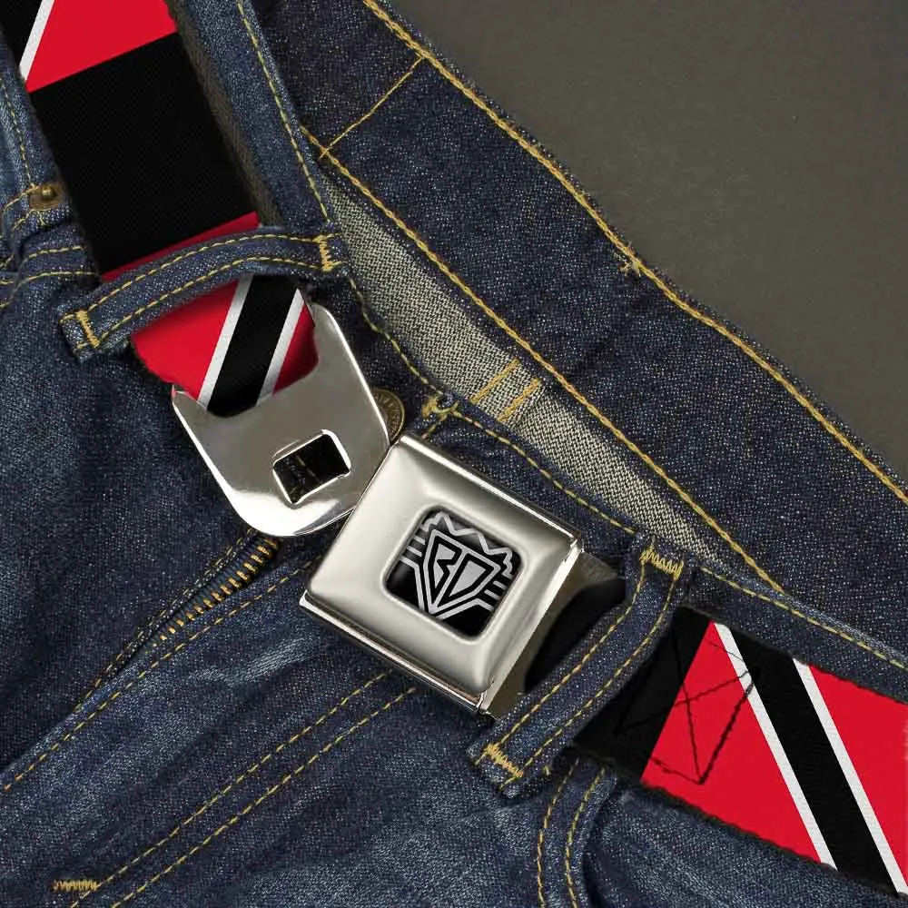 BD Wings Logo CLOSE-UP Full Color Black Silver Seatbelt Belt - Trinidad & Tobago Flags/Black Block Webbing
