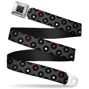 BD Wings Logo CLOSE-UP Full Color Black Silver Seatbelt Belt - Vinyl Records Gray/Black/Red/Blue/White Webbing