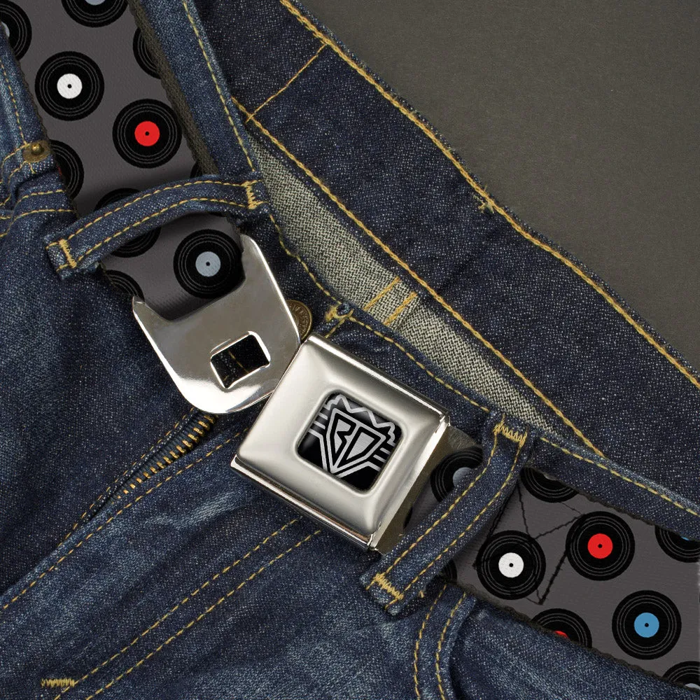 BD Wings Logo CLOSE-UP Full Color Black Silver Seatbelt Belt - Vinyl Records Gray/Black/Red/Blue/White Webbing