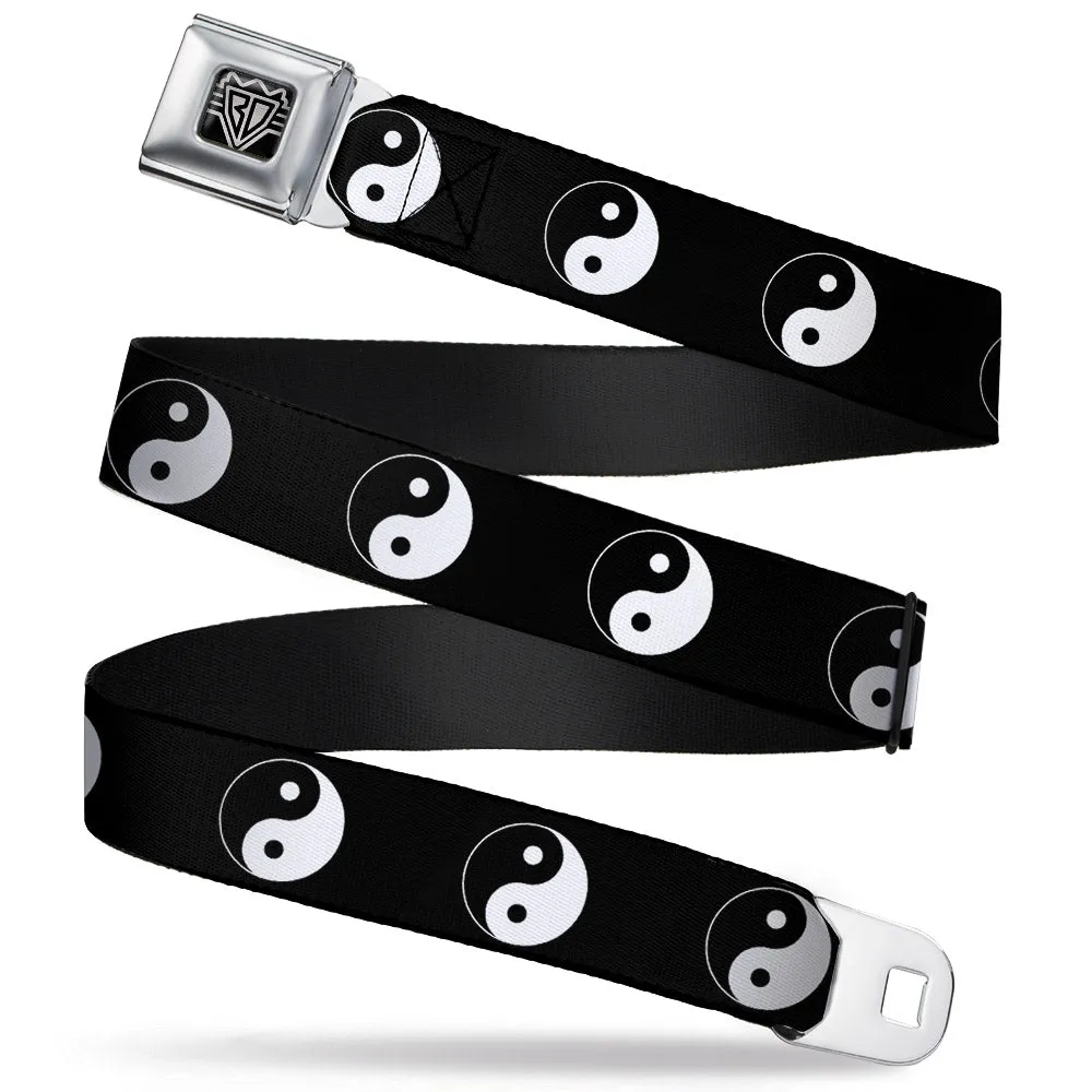 BD Wings Logo CLOSE-UP Full Color Black Silver Seatbelt Belt - Yin Yang Symbol Black/White Webbing