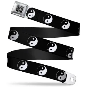 BD Wings Logo CLOSE-UP Full Color Black Silver Seatbelt Belt - Yin Yang Symbol Black/White Webbing