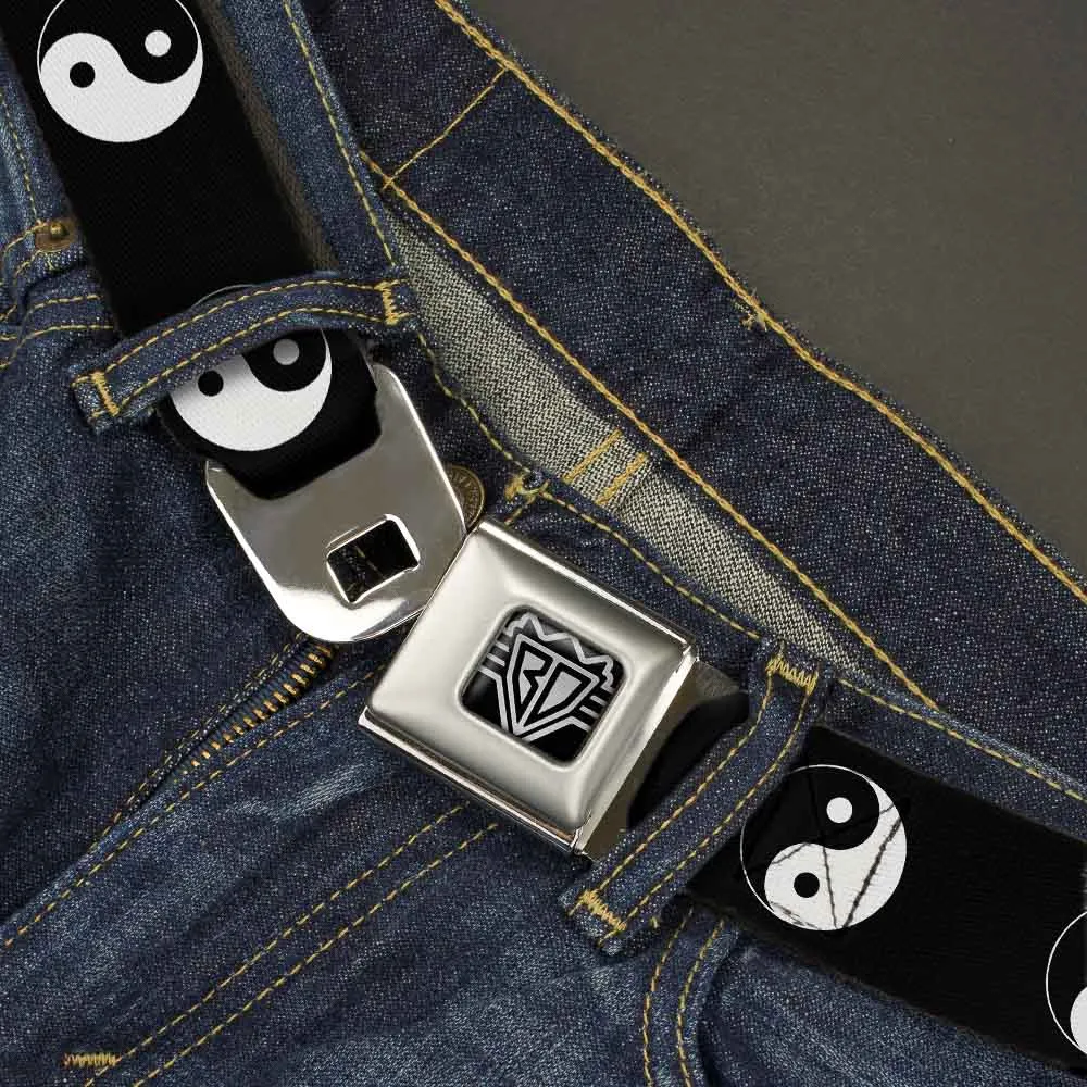 BD Wings Logo CLOSE-UP Full Color Black Silver Seatbelt Belt - Yin Yang Symbol Black/White Webbing