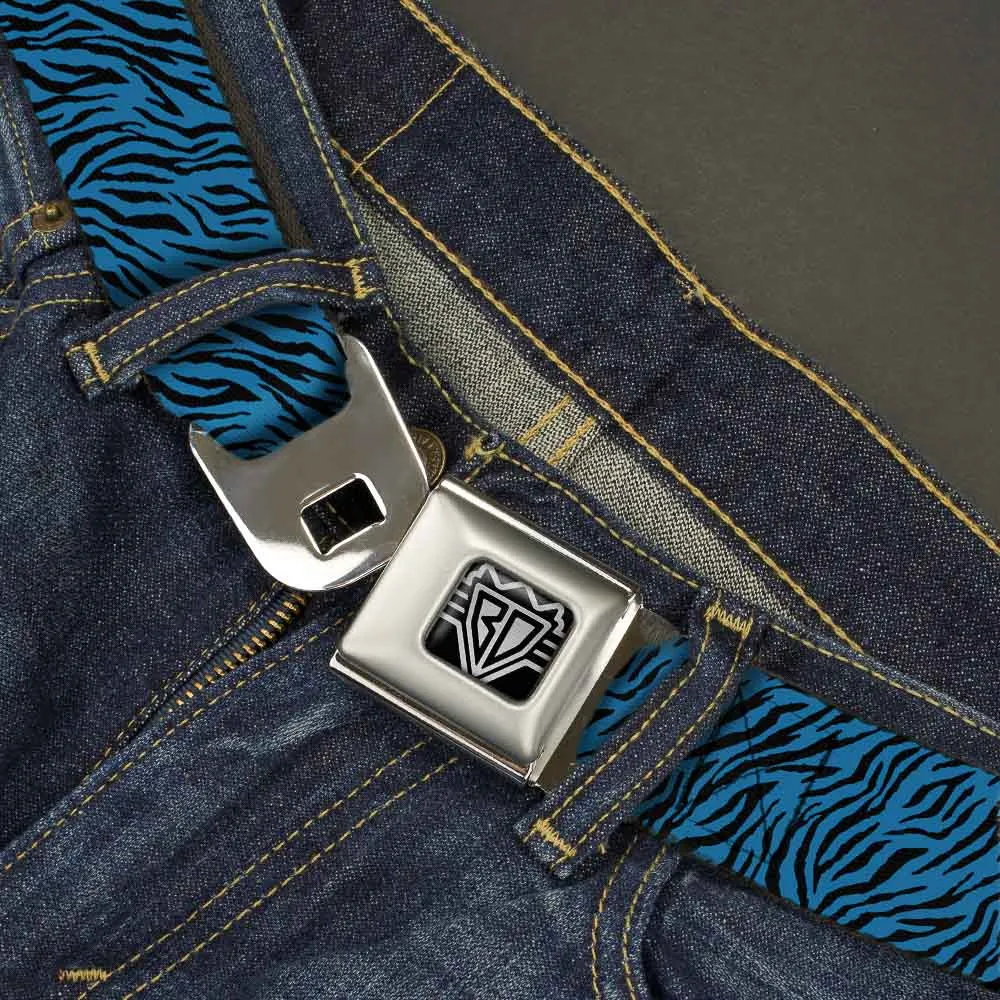 BD Wings Logo CLOSE-UP Full Color Black Silver Seatbelt Belt - Zebra 2 Turquoise Webbing
