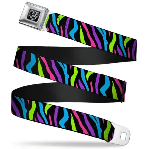 BD Wings Logo CLOSE-UP Full Color Black Silver Seatbelt Belt - Zebra Black/Blue/Green/Pink/Purple Webbing