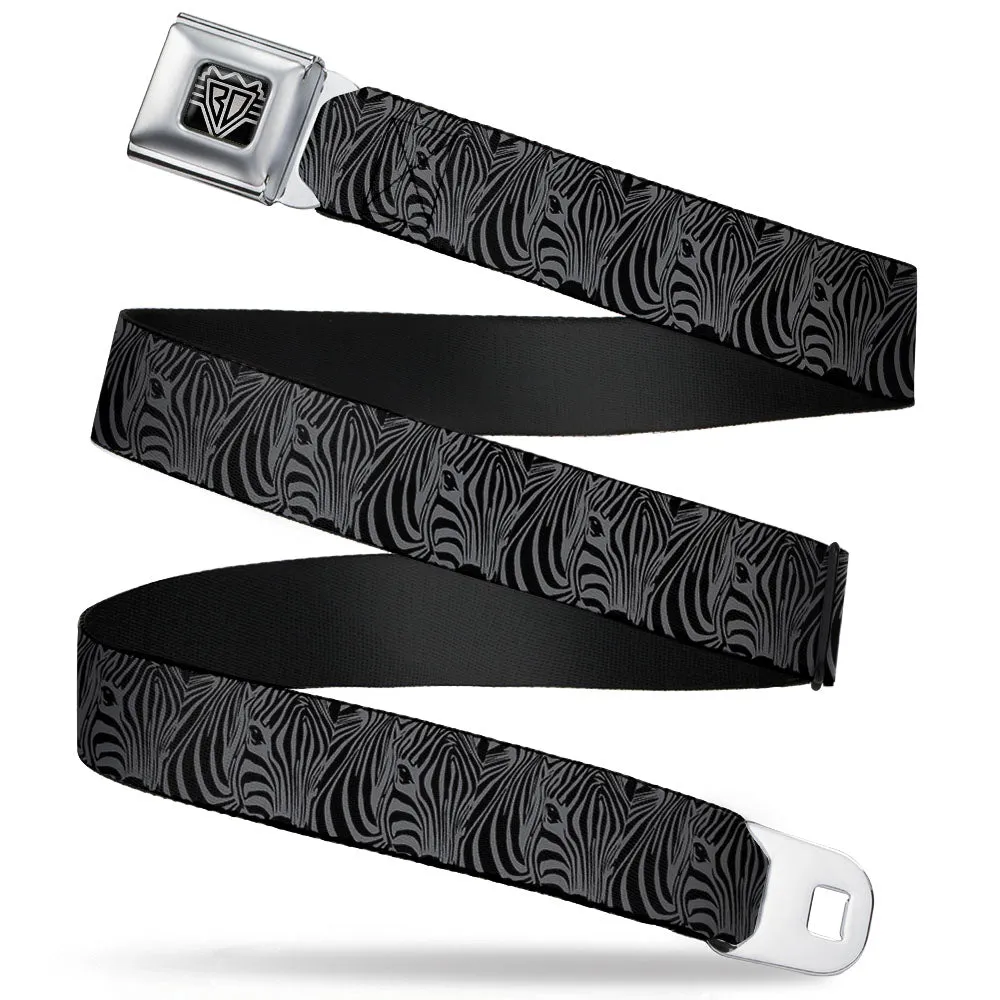 BD Wings Logo CLOSE-UP Full Color Black Silver Seatbelt Belt - Zebra Head Black/Gray Webbing